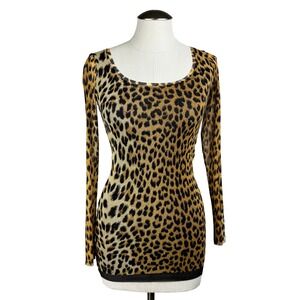 FUZZI Women's Long Sleeve Top Size‎ Medium Animal Leopard Print Mesh Italian